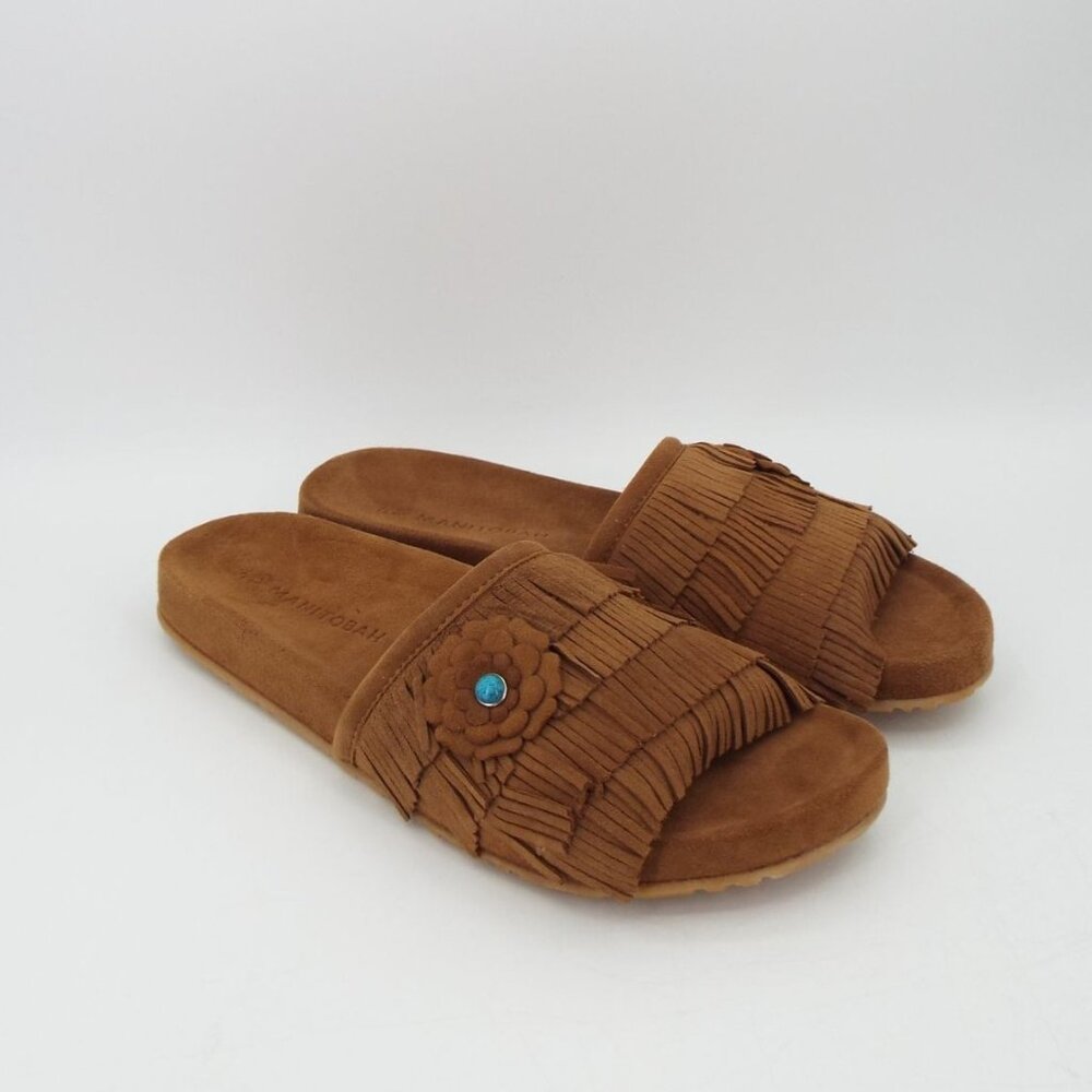 Manitobah Brown Fringe Slide Sandals Southwestern Size 9 Made in Mexico